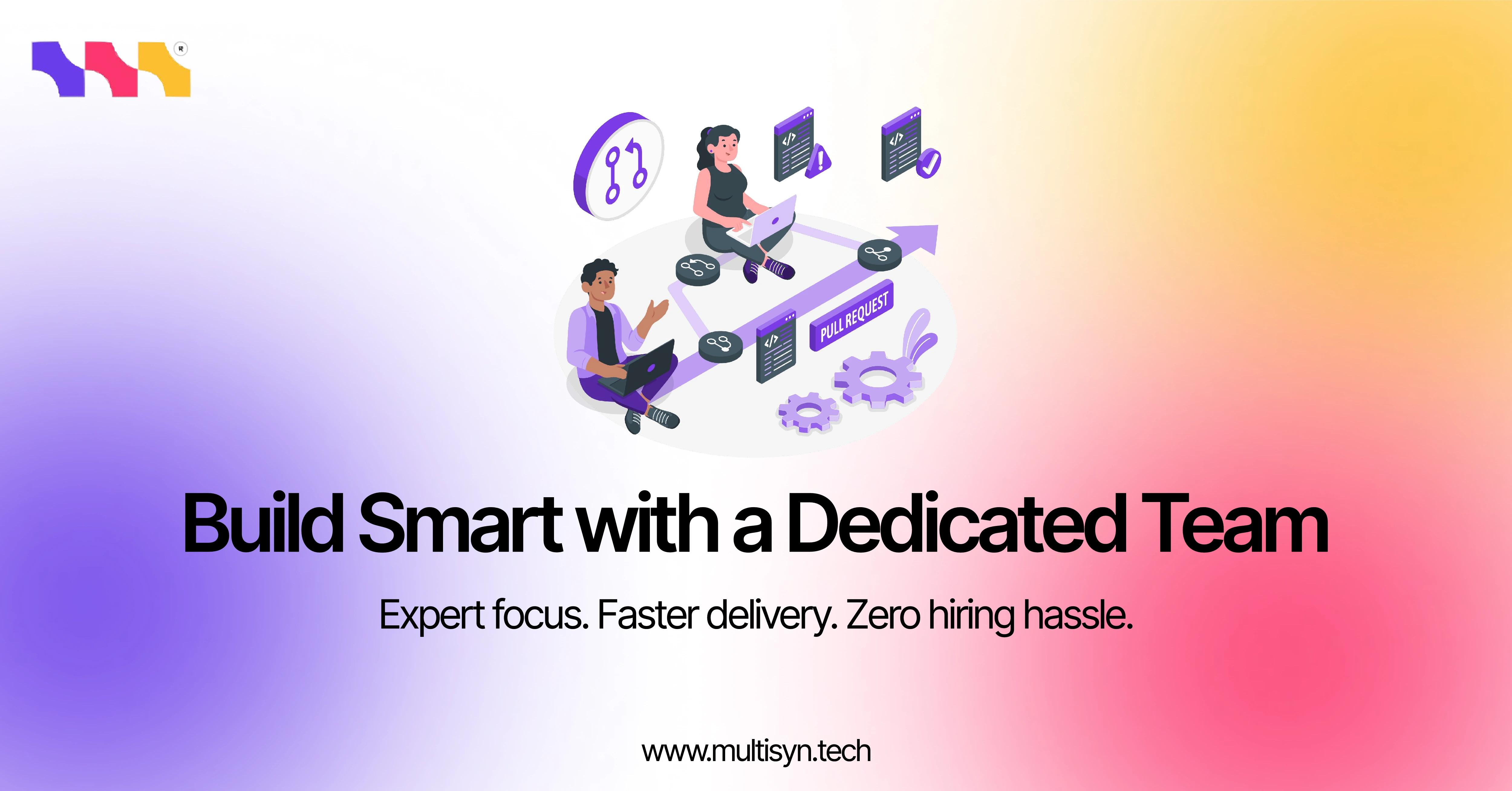 Illustration of developers collaborating on a project with 