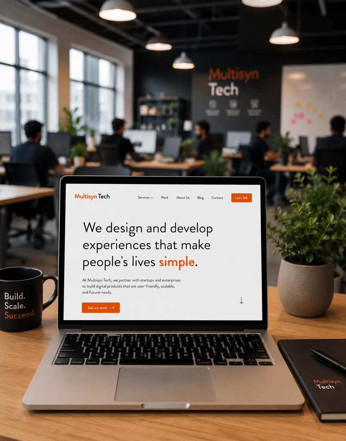 Modern office workspace with team collaboration